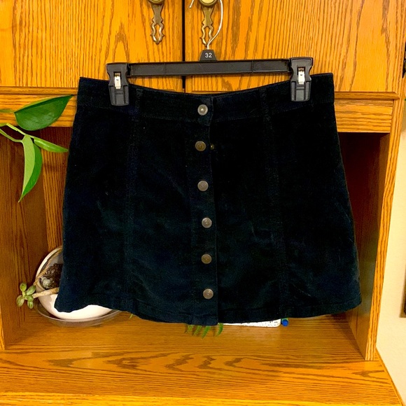 Black Corduroy Button Down Mini Skirt - Picture 1 of 6